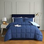 HIG 3 Piece Navy Coverless Duvet Double 200cm x 200cm - Reversible Duvet with Baffle Box Design - 10.5 Tog Down Alternative Comforter Set with 2 Shams - Corner Duvet Tabs - Machine Washable & Durable