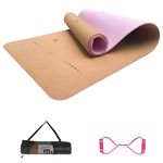 Numat Cork Yoga Mat 6mm (1/4 inch) Thick 72x24 in, Sweatproof NonSlip Eco-friendly, Lightweight TPE foam with Alignment Lines, Gym and Exercise, Black Carrying Bag w. Strap Included