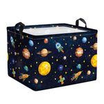 Clastyle Black Cosmic Planet Boys Toy Shelf Basket for Kids Room Rocket Stars Foldable Rectangle Clothes Books Cube Storage Basket, 36L