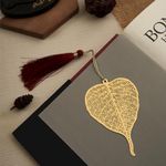 DecorTwist Premium Brass Metal Bookmarks Gold Bookmark with Tassel Gift for Readers and Book Lovers Girl Friend Teachers Student Birthday Gifts (Pipal Leaf Design, Pack of 1)