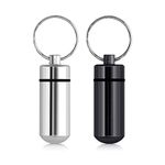 kwmobile Key Ring Pill Cases (Pack of 2) - Metal Keychain Mini Pill Case Holders Keyring Chain Portable Pills Container - Black/Silver