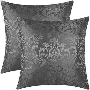 CaliTime Pack of 2 Throw Pillow Covers Cases for Couch Sofa Home Decoration Vintage Damask Floral Shining & Dull Contrast 18 X 18 Inches Dark Grey