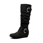 DREAM PAIRS Women's URA Black Suede Knee High Low Hidden Wedge Boots Size 7 .5 M US