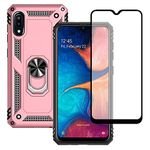 Samsung Galaxy A10E Case with Tempered Glass Screen Protector, Yiakeng Military Grade Protective Cases with Ring for Samsung Galaxy A10E (Rose Gold)