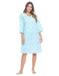 Casual Nights Women's Flannel Long Sleeve Nightgown, Floral Lounger House Dress, Blue, 3X
