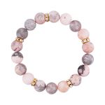 KINBOM Anti Anxiety Bracelet, Pink Zebra Beads Elastic Handmade Bracelets Calming Bracelets Pink Healing Bracelet with 5 Golden Glitter Jewelry, Natural Stone Bracelets for Women