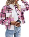 Zeagoo Flannel Shirts for Women Fashion Cropped Plaid Jacket Shacket Button Down 2024 Winter Fall Coats XS-2XL