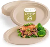 brheez Disposable Oval Paper Dinner Plates (25 Count) More Heavy Duty Than Paper Plates (7.5"x10") Natural, Compostable Disposable Platters, Large Oval Paper Plates - Heavy Duty - Natural