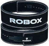 ROBOX Powerlifting Lever Belt - 4" Back Support 10mm Suede Leather, Deadlifts, Squats, Bodybuilding, Gym, Workout, Weight Lifting Belt for Men and Women (Black, Medium)