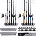 Goture 24 Capacity Fishing Rod Storage Rack with Adjustable Distance - Easy-to-Install Fishing Rod Holders for Wall, Sturdy Aviation Aluminum Wall Mount Fishing Rod Rack for Garage Room Home, Black