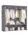 SONGMICS Clothes Wardrobe, Portable Closet, Garment Organiser Rack with 4 Hanging Rails, Shelves, 4 Side Pockets, 170 x 45 x 167 cm, Large Capacity for Bedroom, Living Room, Grey RYG094G02