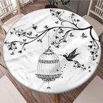 XISUNYA Hummingbirds Elastic Edged Polyester Fitted Tablecloth, Romantic Love Heart Round Fitted Table Colth Fits Round Table 60” Diameter, The Ultimate Protection for Your Table