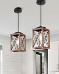 DEWENWILS 2 Pack Farmhouse Pendant Light, Metal Hanging Light Fixture with Wooden Grain Finish, 48 Inch Adjustable Pipes for Flat and Slop Ceiling, Kitchen Island, Bedroom, Dining Hall, ETL Listed