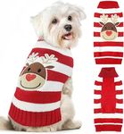 KUTKUT Dog Christmas Sweater Cute Striped Reindeer Xmas Pet Clothes Holiday Puppy Cat Costume New Year Gifts for Small Dogs Cats Turtleneck Knitted Pullover (SIZE: L, Adjustable Chest: 36cm - 42cm)