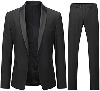 YOUTHUP Traje ajustado de 2 piezas para hombre, con solapa, 1 botón, para boda, cena, esmoquin, Negro, XL