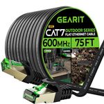 GearIT Cat 7 Outdoor Flat Ethernet Cable (100ft, Black) Direct Burial Rated LLDPE Jacket - Indoor Cat7 Shielded FTP 600MHz 10Gbps High Speed Gaming Computer Network RJ45 Snagless Patch Cord Internet