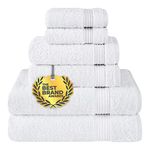 Cotton Paradise The Best Brand Awards, 6 Piece Towel Set, 100% Turkish Cotton Soft Absorbent Towels for Bathroom, 2 Bath Towels 2 Hand Towels 2 Washcloths, White Towel Set