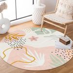 Lahome Pink Round Rugs - 3Ft Round Rug Washable Non-Slip Round Bathroom Rug Boho Small Circle Area Rug for Bedroom Throw Soft Cute Kids Nursery Rug, Botanical Print Circular Rugs for Sofa Classroom