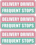 GEEKBEAR Delivery Driver Frequent Stops Car Magnet - Colorful, Reflective, Weather-Resistant - Rectangular 8.7 x 3.5 in (Light Pink/Turquoise, 3 Pack)