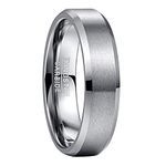 NUNCAD 6mm Men's Tungsten Carbide Ring Silver Beveled Wedding Band Ring Engagement Promise Ring Comfort Fit Size S(60mm)