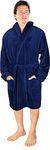 NY Threads Luxury Men’s Dressing Gown Super Soft Fleece Bath Robe Cozy Shawl Collar Loungewear and Nightwear, Large, Navy