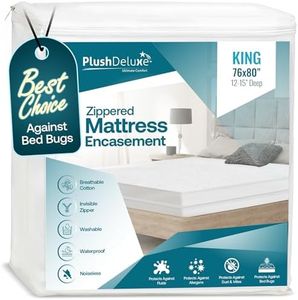PlushDeluxe Premium 100% Waterproof Mattress Encasement, Breathable Soft Cotton Terry Surface (12"-15" Deep, King 76X80)