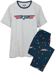 Top Gun Mens Pyjamas Adults Fighter Movie Logo T-Shirt Trousers Pjs Set Large Grey
