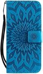 Samsung Galaxy A04S Case Leather Phone Cover for Samsung Galaxy A04S Flip Wallet, Shockproof Premium Magnetic Closure Embossed Mandala Bumper with Kickstand, Blue