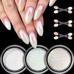 Pearl Chrome Nail Powder - 3 Boxes Aurora Ice Transparent White Chrome Powder for Nails Glazed Donut Pearlescent Magic Nail Powder Mirror Effect Pigment Glitter