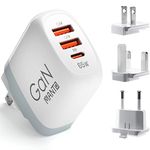 MANTO 65W GaN USB C Charger 3-in-1 Fast Charger with PD & QC3.0 | Travel Adapter with UK/US/EU Plugs for Laptops, MacBook, iPad, iPhone, Galaxy & More