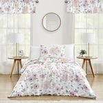 Sweet Jojo Designs 4-Piece Blush Pink, Grey and White Shabby Chic Watercolor Floral Girl Twin Kid Childrens Bedding Comforter Set s - Rose Flower