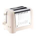 Dualit 2 Slice Lite Toaster, 1.1kW Toasts 60 Slices an Hour, Polished with Canvas White Trim, Bagel & Defrost Settings, 36 mm Wide Slots, 26263