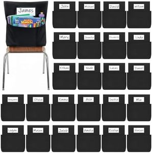 Joycat 24 Pack Classroom Chair Pocket for School, Large Capacity Student Storage Organizer with Deep Pocket & Name Tag Slot, Heavy Duty Chair Bag for Classroom Books & School Supplies