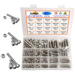 huruirui Nut and Bolts Set M3 M4 M5 M6 304 Stainless Steel Hex Socket Screw Bolts and Nuts Kit Hex Stainless Machine Screws With Storage Box 320PCS