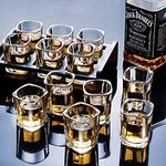 NVRA Premium Shot Glass Set of 6, 60 ML Transparent Heavy Base Shot Glasses Set, Vodka Glasses, Tequila Shots Glasses Set for Party Liqueur Spirits Bar Whiskey Wine Testing (Square Shot Glass)