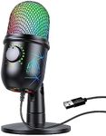 CTFIVING Gaming Microphone, USB PC Mic for Streaming, Podcasts, Recording, Condenser Computer Desktop Mic on Mac/PS4/PS5, with RGB Control, Mute Touch, Headphone Jack, Stand