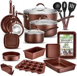 NutriChef 20 Piece Professional Home Kitchen Cookware and Bakeware, Pots and Pans Set Non Stick Kitchenware, Cool-Touch Handles, Safe for Gas, Electric, Induction Cooktops, Easy Clean, Brown