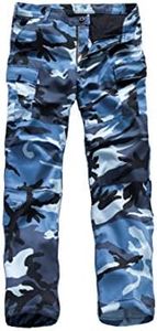 Backbone Mens Womens Casual Street Fashion Camo Cargo Pants Army Combat Military BDU Pants Work Hunt Pants (Sky Blue Camo,Size 34)