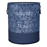 Kuber Industries Laundry Basket | 45 LTR | Non-Woven Round Laundry Basket | Clothes Storage Hamper | Foldable Laundry Bag with Handle | Toy Storage Basket | Flower-Print | Navy Blue