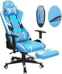 Massage Gaming Chair 7-Point, Office Chair with Footrest and Lumbar Support, Adjustable Seat Height Ergonomic, Thickened and Widened Cushions Backrest, 175° Reclining Max, Light Blue