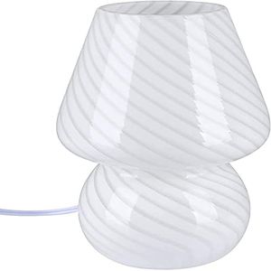 Mushroom Lamp, Glass Mushroom, Room Decor Aesthetic, Glass Mushroom Bedside Table Lamp, Home Decor Aesthetic, Mushroom Decor,Cute Room Decor, Translucent Striped Nightstand Lamp (White)
