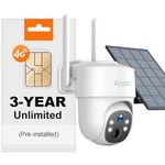 EIOTMART 4G LTE Cellular Security Camera with Unlimited Data SIM Card, Solar Security Cameras Wireless Outdoor, No WiFi Outdoor Camera, 2K Live View PIR Sensor Color Night Vision 2-Way Talk (3-year)