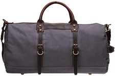 Iblue Vintage Canvas Leather Weekend Travel Duffels Shoulder Handbag Grey B010(L, grey)