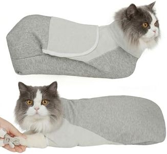 Pawfun Cat Wrap for Cutting Nails, Self-Adhesive Cat Nail Clipping Restraint Bag, Anti-Scratch Cat Grooming Wrap Swaddle for Meds, SubQ Fluids, Ear Cleaning, Teeth Brushing & Vet Visits,Grey,M