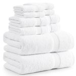 LANE LINEN 10 PC White Bath Towels for Bathroom Sets, 100% Cotton Absorbent Towels- 2 White Bathroom Towels, 4 White Hand Towels for Bathroom, 4 washcloths, Quick Dry Gym Spa Hotel Towels Luxury Set