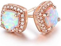 Barzel 18K Rose Gold Plated Created Opal Stud Earrings for Women (Rose Gold)