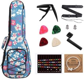 MUINS Ukulele Case,21 23 24 26 Tenor Soprano Concert Ukelele Bag With Bag & Capo & 4 Picks & strings & string Winder & Strap &Stickers,Uke Gift Choice (Light Blue Flower, 26 Inch)