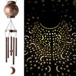 Solar Wind Chimes for Garden, Solar Lights Outdoor Garden Decor, Moon Aluminum Alloy Memorial Wind Chime with Hook, Waterproof Metal Hanging Windchimes for Yard Patio Home Birthday
