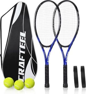 Tennisschläger Damen Herren Set, 27 Zoll Tennis Schläger Set mit 2 Schlägern, 3 Tennisbällen, 2 Griffbändern und Tragetasche, Tennisschläger Anfänger für Freizeit Training
