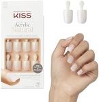 KISS Salon Acrylic Natural Collection, Brief Encounter, Real Short Length Square Fake Nails Includes 28 False Nails, Nail Glue, Nail File, and Manicure Stick